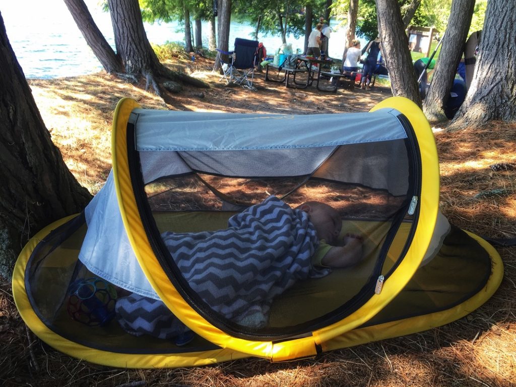 PerfectDayToPlay camping with a baby  gear essentials pea pod Cosmos is sleeping outside on fresh air in a peapod KidCo