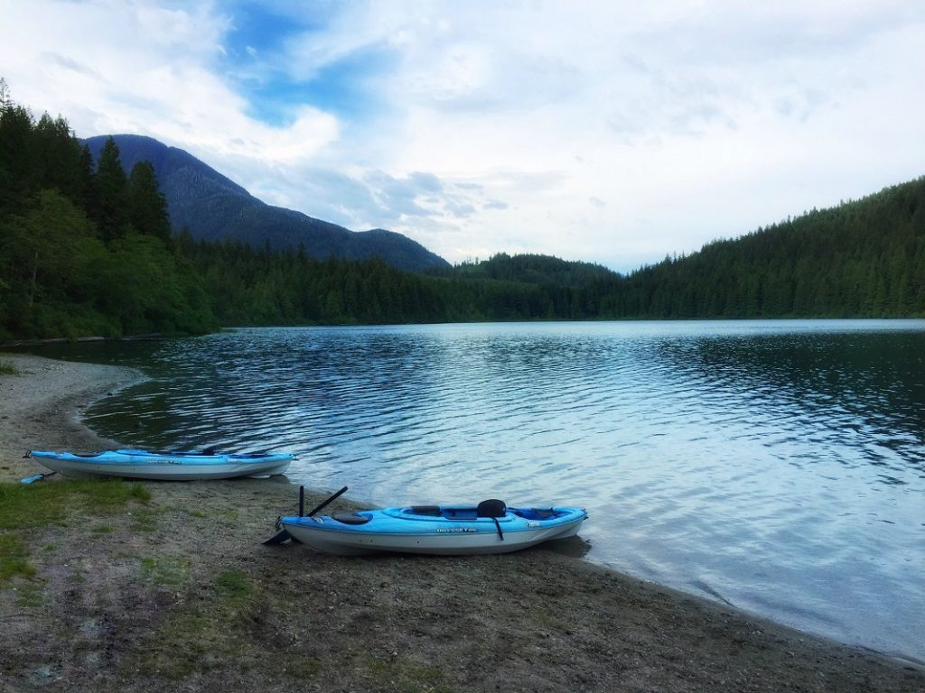 PerfectDayToPlay Devils Lake Mission British Columbia - two kayaks on the beach on the sand