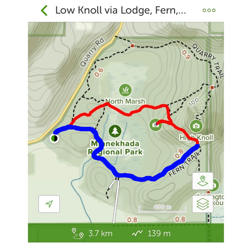 PerfectDayToPlay Minnekhada Park trail map stroller-accessible and the Low Knoll loop 