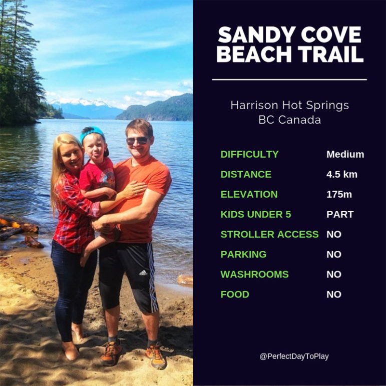 Sandy Cove Beach Trail at Harrison Lake, near Harrison Hot Springs, British Columbia Canada - hiking trail quick facts
