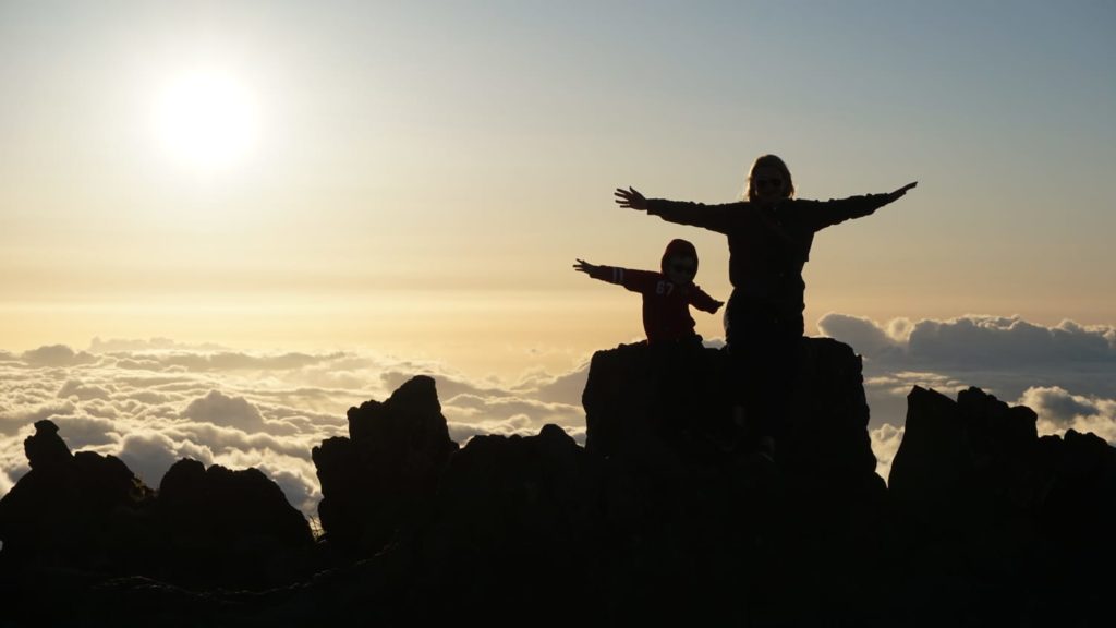 PerfectDayToPlay overachiever family lifestyle change top of the world Maui volcano sunset Alexandra with Cosmos  travel blog