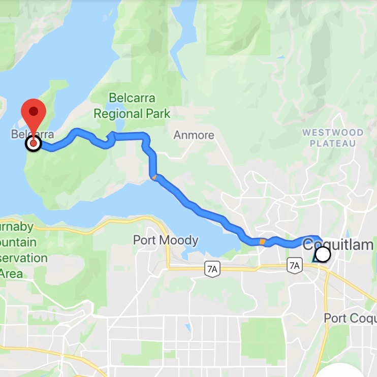 how to get to Belcarra Regional Park from Coquitlam - google maps