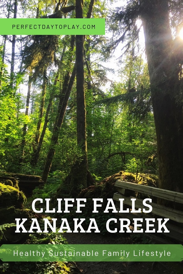 Cliff Falls Kanaka Creek Regional Park in Maple Ridge kids-friendly trail.  Pinterest Pin