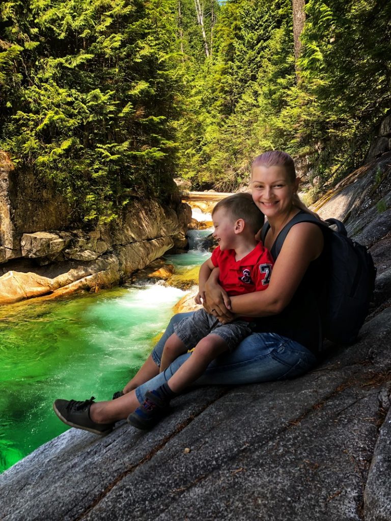 Gold Creek Falls at Golden Ears Provincial Park - mom with son - PerfectDayToPlay hike