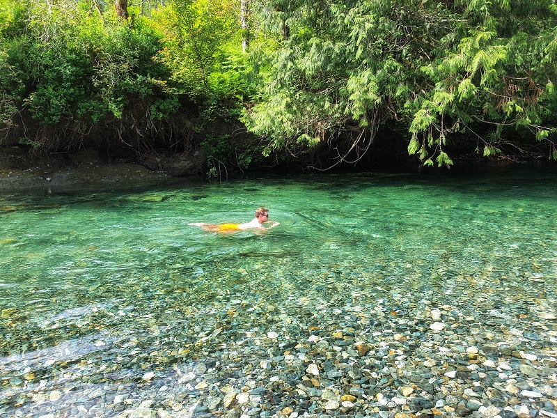 swimming in Gold Creek - access from the little beach mid-way the hiking trail