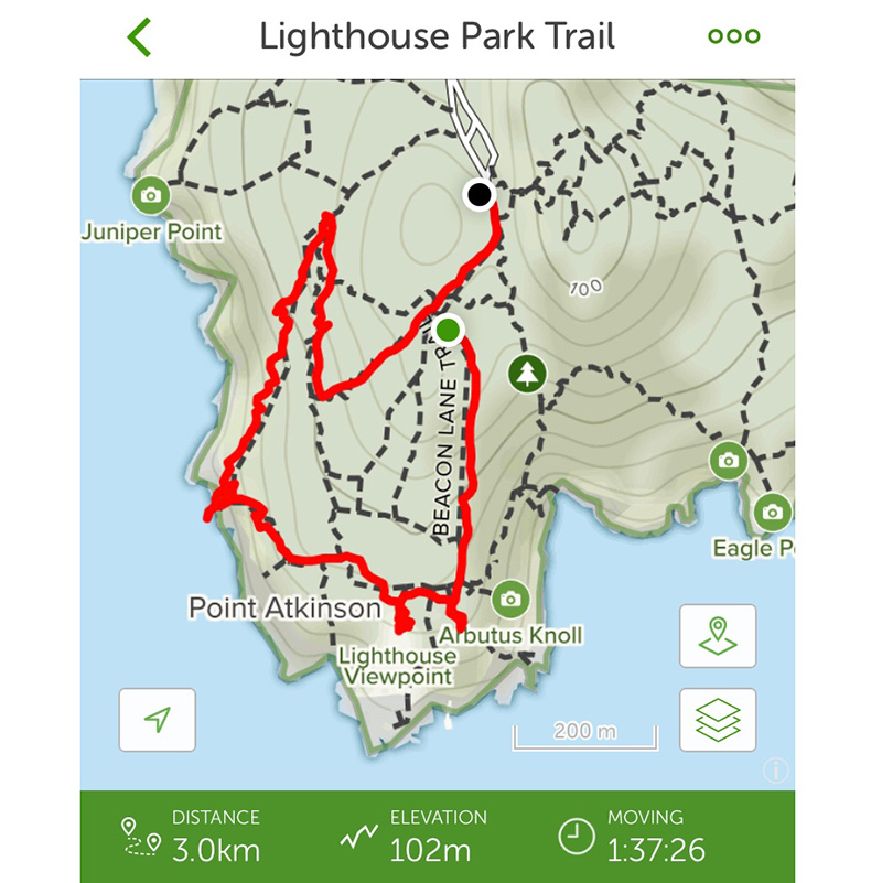 Lighthouse Trail AllTrails map to point Atkinson