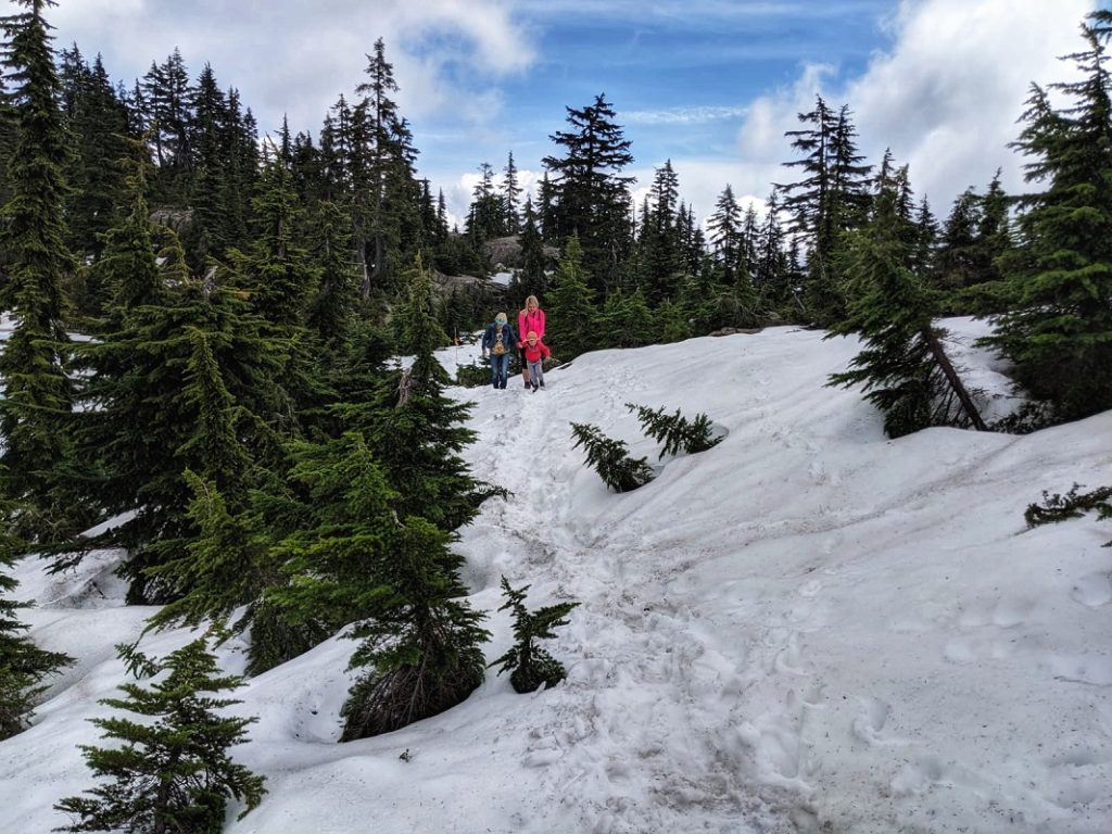PerfectDayToPlay - Mt. Seymour Mystery Lake hike to-do - family is walking through the snow