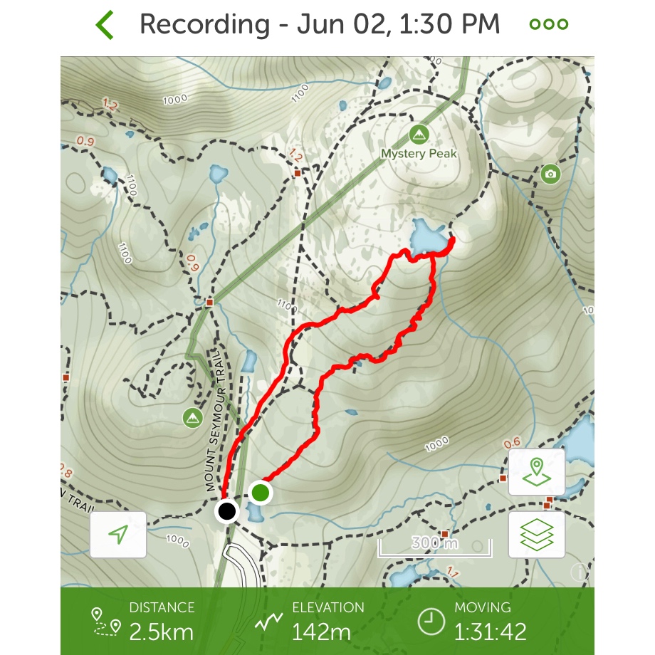 PerfectDayToPlay - Mt. Seymour Mystery Lake hike to-do resulting map of the path we've done