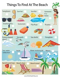 PerfectDayToPlay - Things To Find At The Beach- scavenger hunt printable sheet
