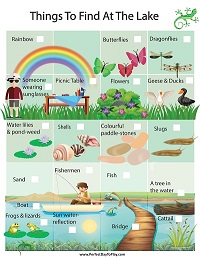 PerfectDayToPlay - Things To Find At The Lake - scavenger hunt printable sheet