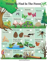 PerfectDayToPlay - Things To Find In The Forest - scavenger hunt printable sheet