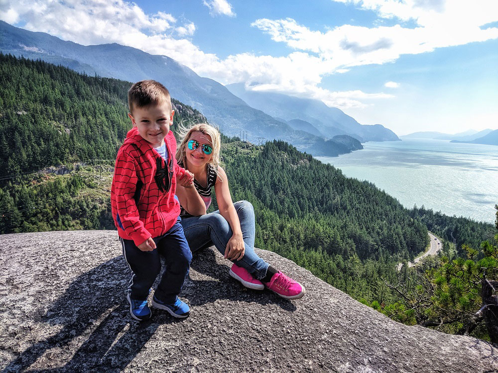 kids-friendly hike with view Howe Sound from Jurassic Ridge hiking trail in Murrin Provincial Park near Squamish in BC Canada