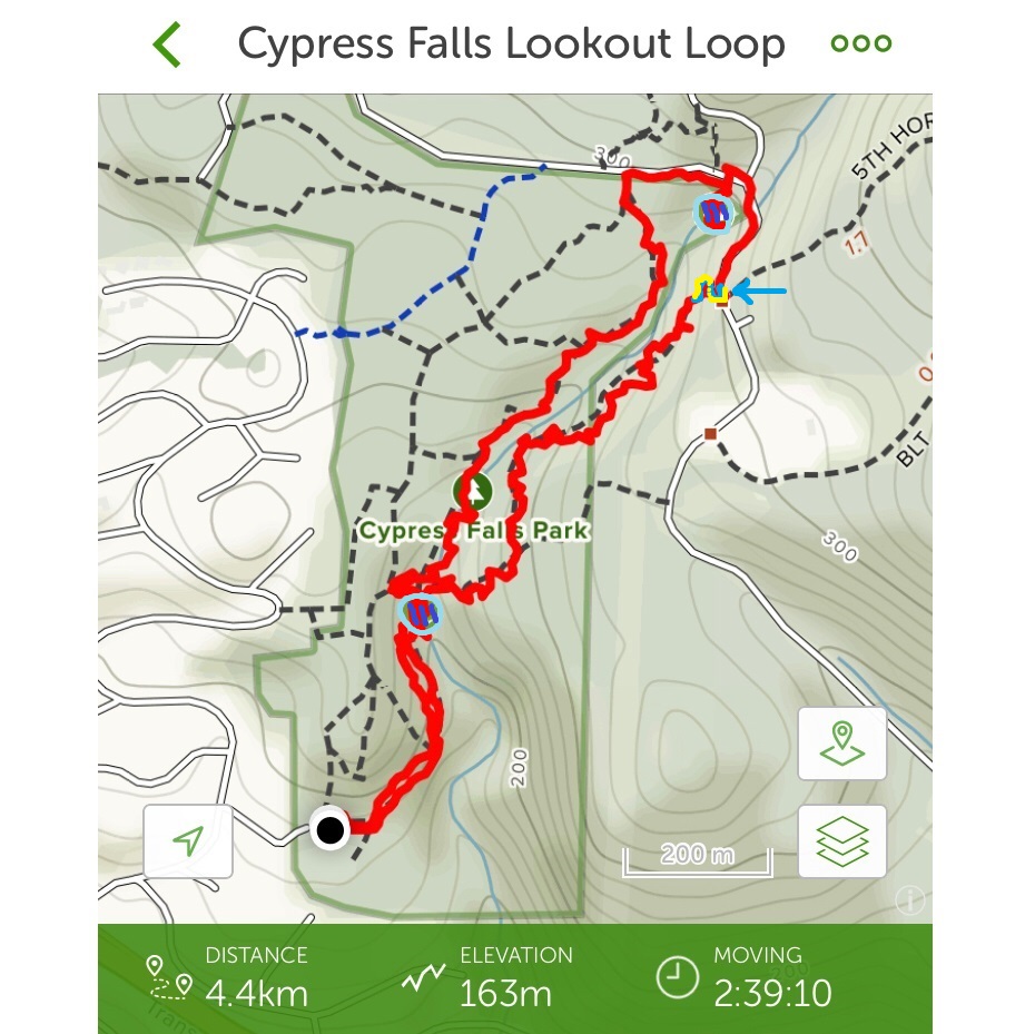 Cypress Falls hike trail map