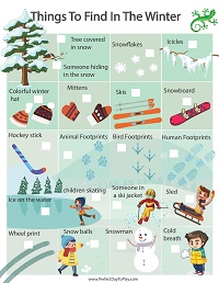 PerfectDayToPlay - Things To Find In Winter - scavenger hunt printable sheet