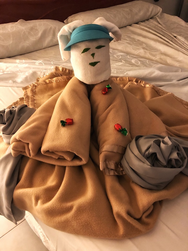 hotel in-room bed decor made of towels