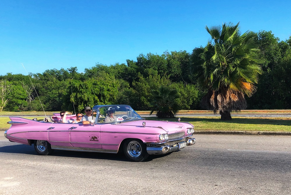Classic cars in Varadero Cuba - pink american classic cabriolet