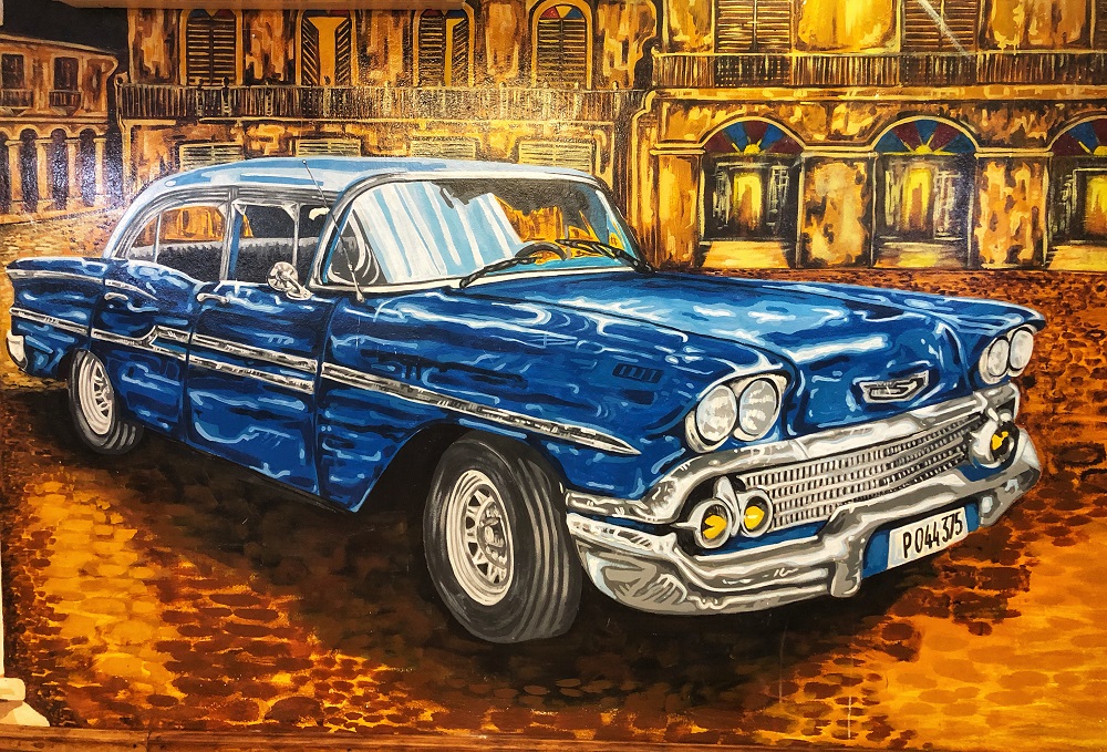 painting of an american classic car from 50ies