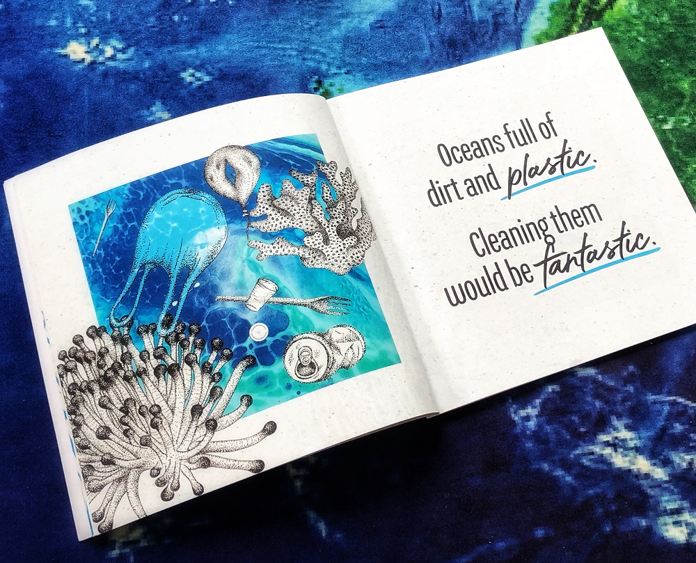 1, 2, 3 Who is cleaning the sea? by Janina Rossiter - children's books on environment and ocean pollution - inside the book