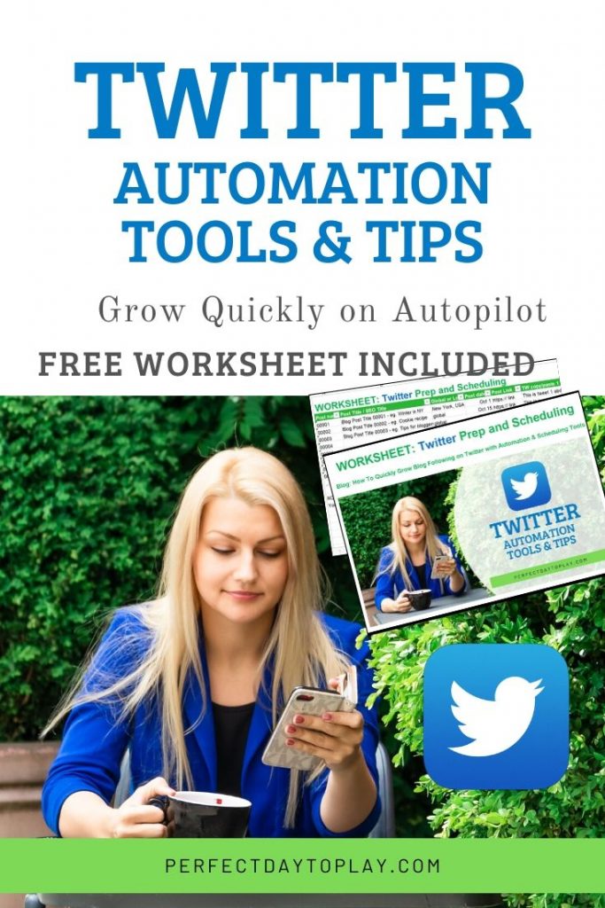 Twitter Automation and Scheduling Tools for beginner bloggers. Free worksheet download. Pinterest Pin