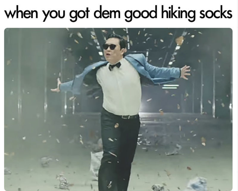 Hiking Meme, hiking joke, funny hiking outdoors humour - new socks