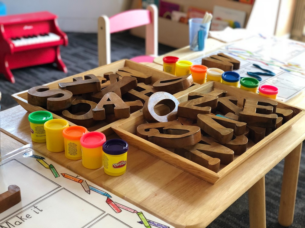 wooden letters and playdoh - kids activities
