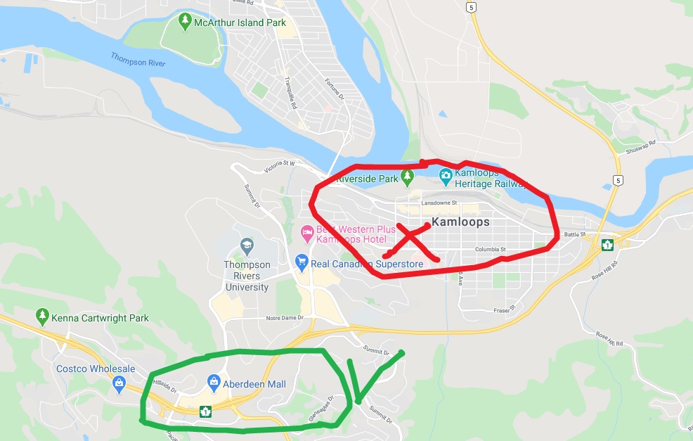 where to stay in Kamloops are map