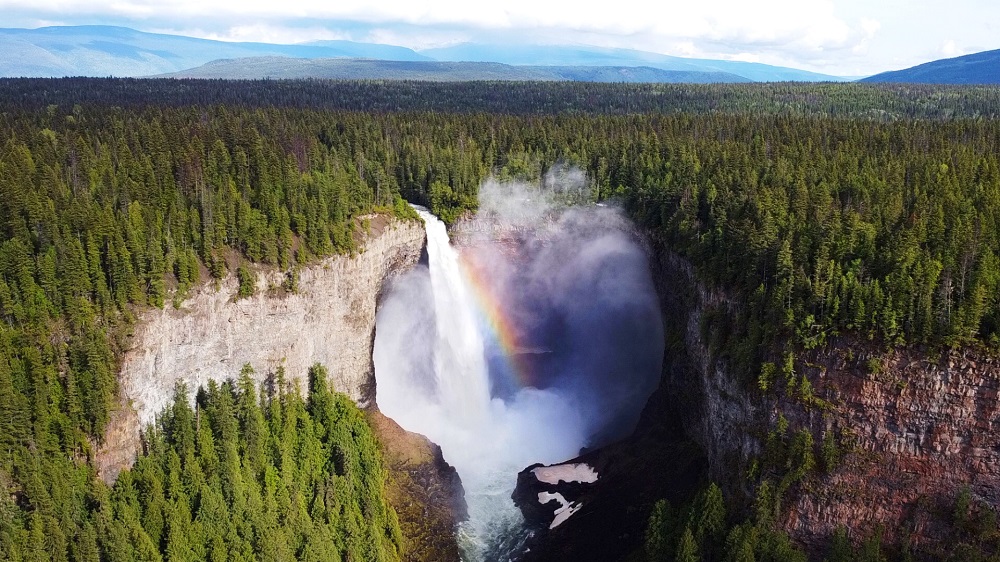 Helmcken Falls at Wells Gray Provincial Park - aerial view from a drone - Kamloops road-trip