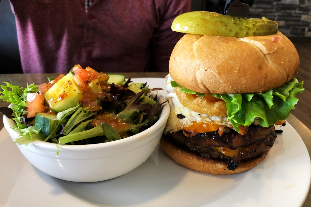 Burger and salad at Wells Gray Inn REstaurant - road-trip meal