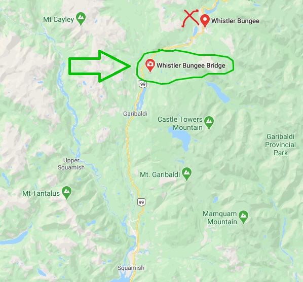 Whistler bungee bridge google maps correct directions
