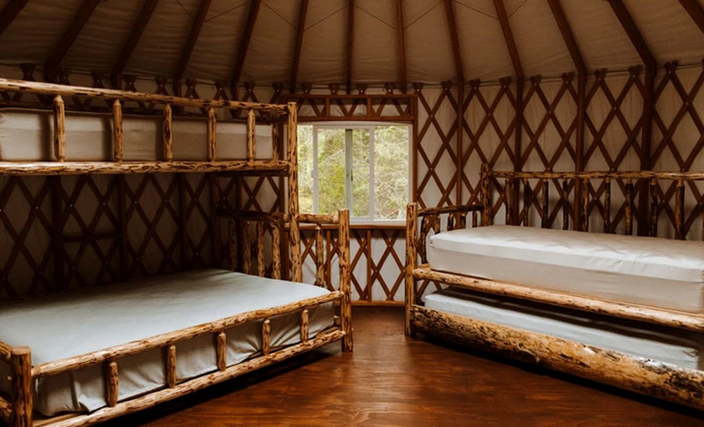 bunk beds inside a yurt in Kootenay National Park in BC Canada
