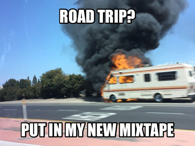 music in the car on a family road trip meme