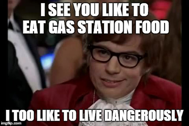 gas station food on a road trip meme
