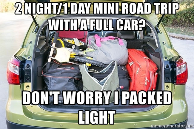 packing lightly for a family road trip meme