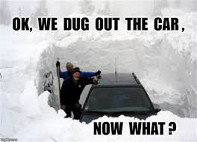 digging the car out of snow before road trip lol hilarious