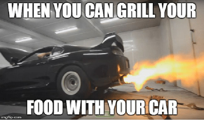 grilling food with your car during a road trip lol