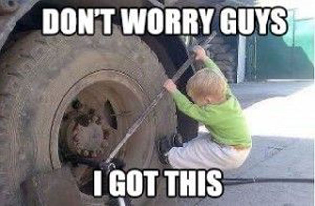 child is fixing a flat tire funny joke