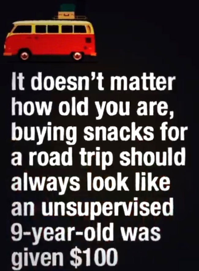 buying snacks before a road trip funny joke