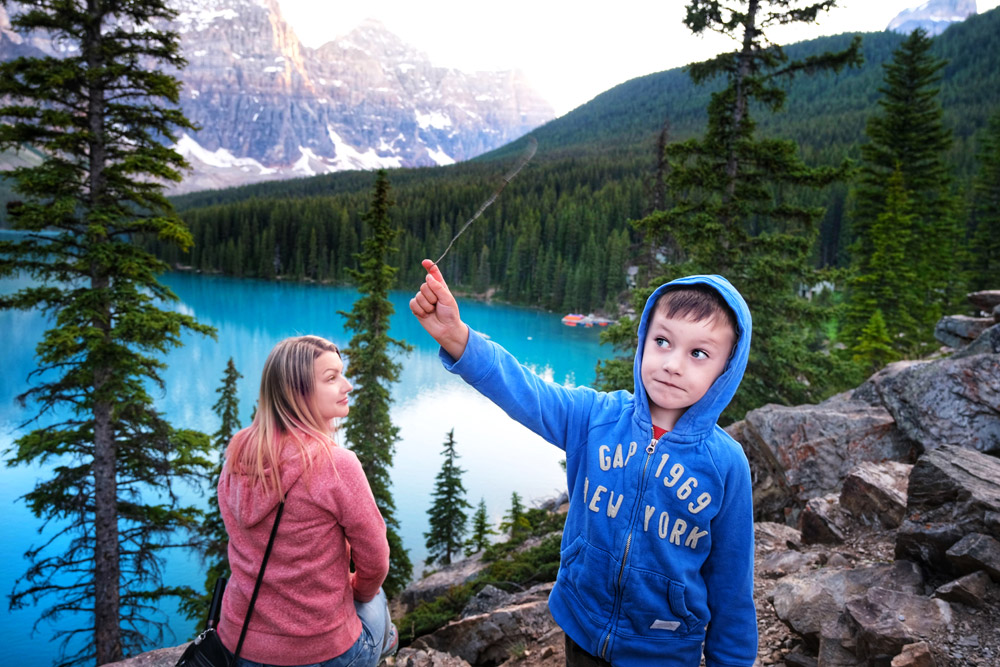 Alberta Canada lake Moraine kids hiking tips
