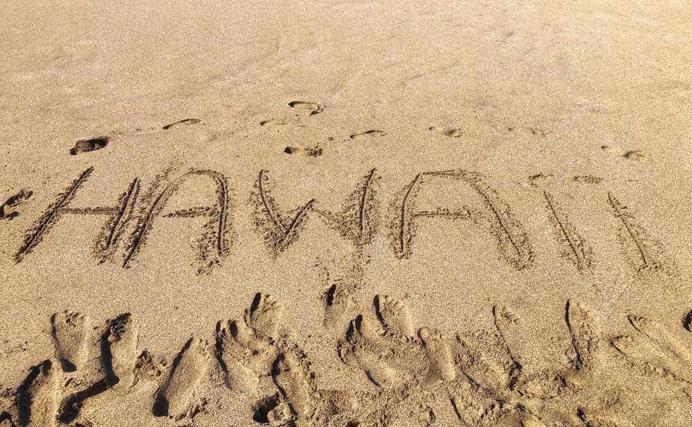 Hawaii sand sign on Maui beach