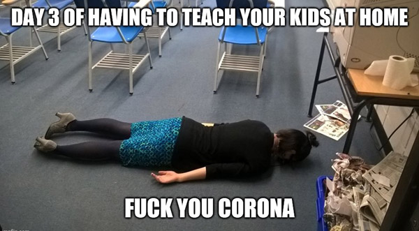 tired parents teaching at home during corona quarantine funny humour