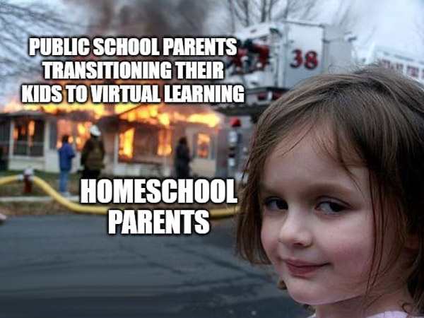 homeschool parents burning house meme