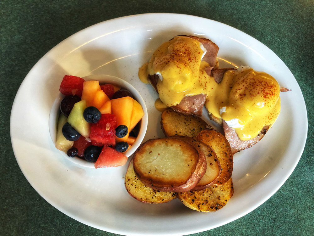 Eggs Benedict breakfast at Riverside Cafe near Whistler