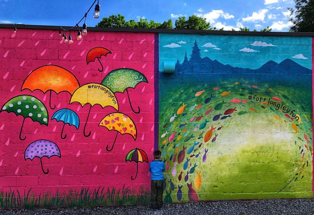 beautiful street art graffiti pink and colourful umbrellas