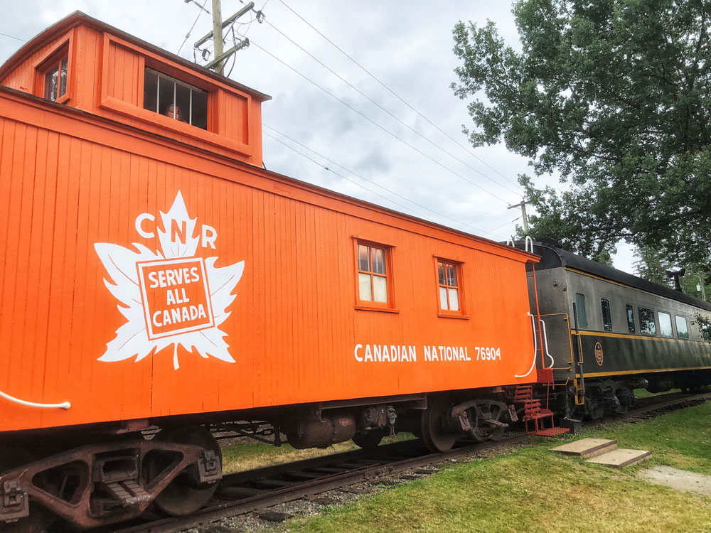 CN Station Railway museum orange rail cart