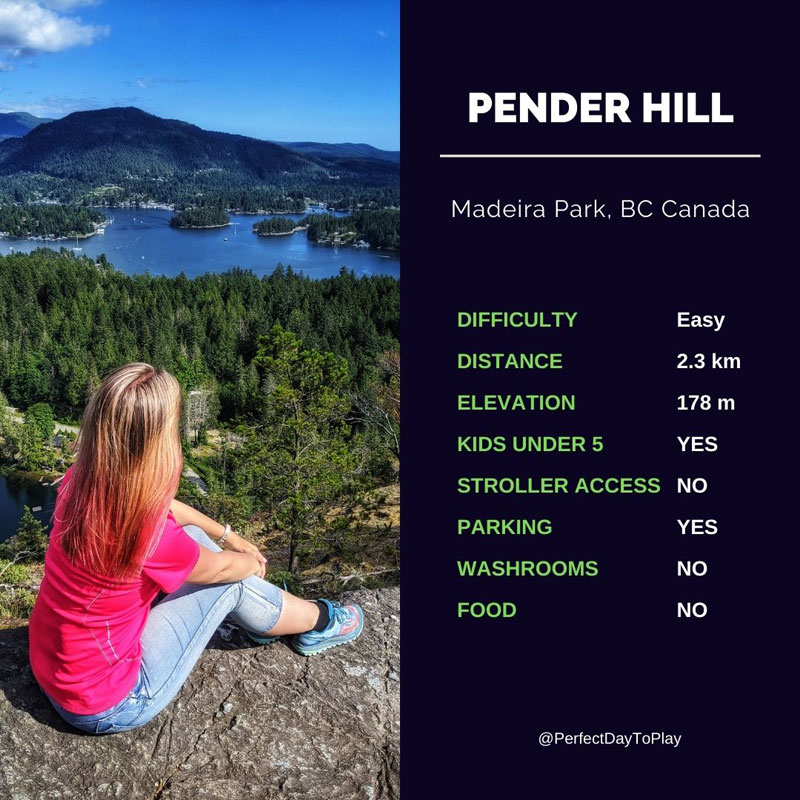 Pender Hill hike in Madeira Park on Sunshine Coast BC Canada - trail tips and facts