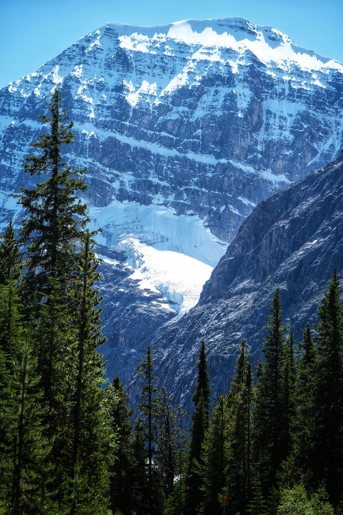 Mount Edith Cavell as seen from the Cavell Road vertical
