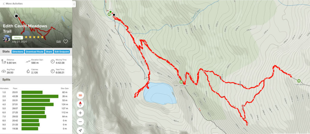 Mt Edith Cavell meadows and the Path to Glacier hiking trails map from AllTrails