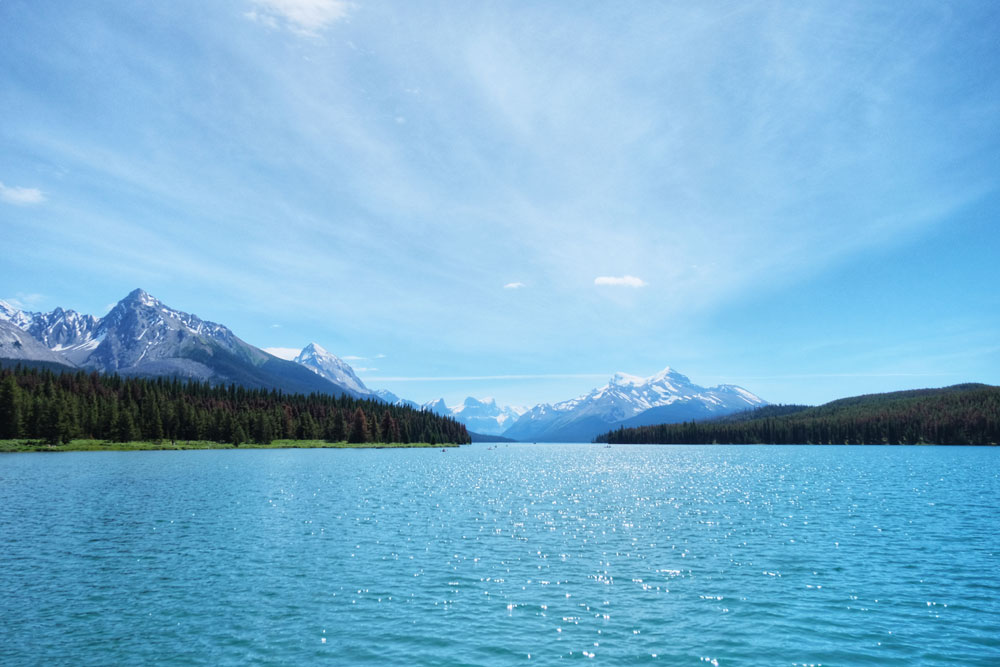 Canadian Rocky mountains s seen from Maligne Lake Cruise