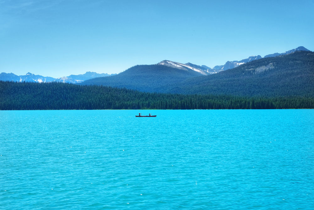 Canoeing at Maligne Lake in Jasper Alberta