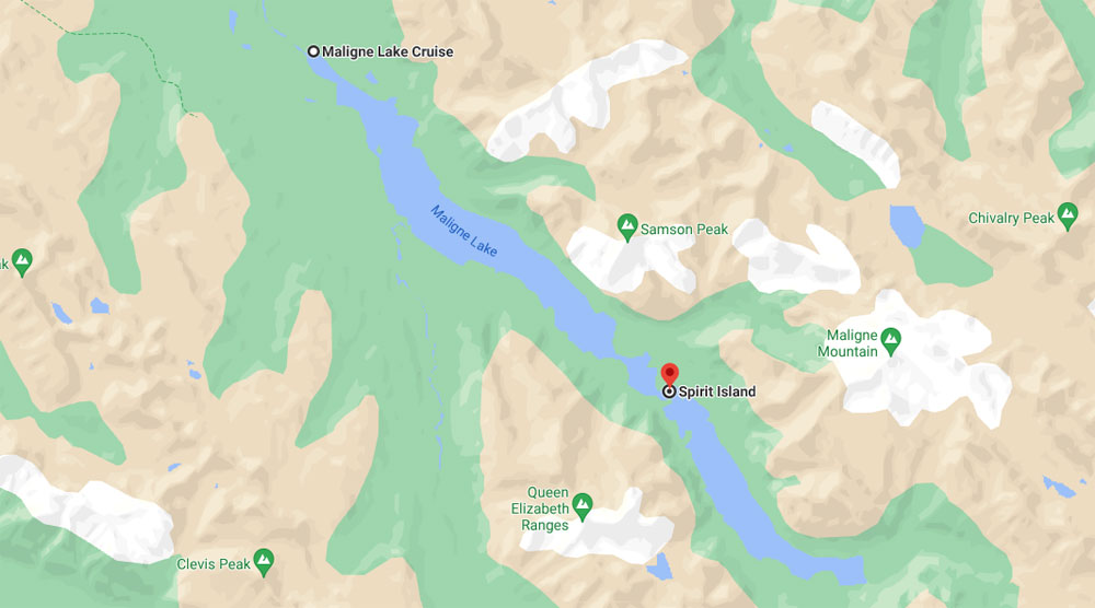Maligne Lake's Spirit Island location in Jasper National Park